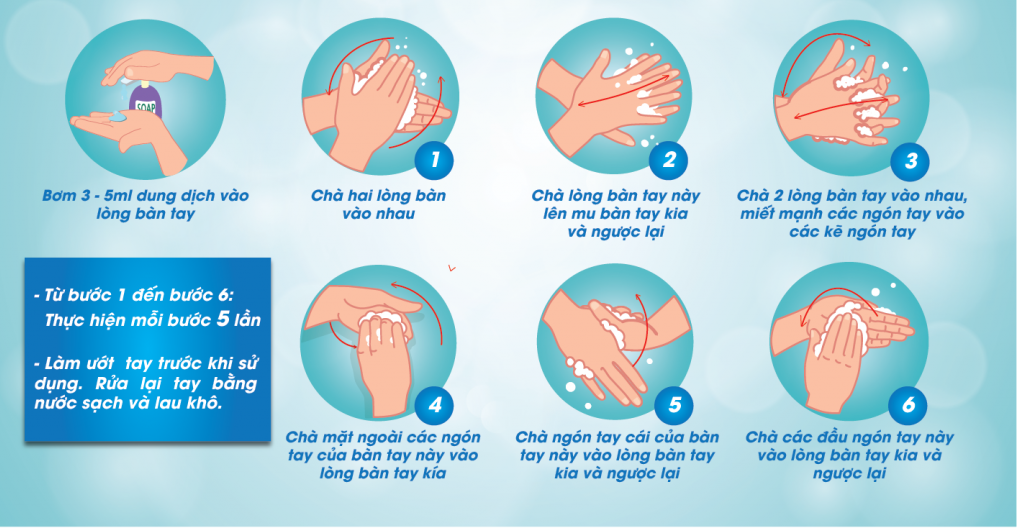 Quy trình rửa tay 6 bước của Bộ Y tế.
